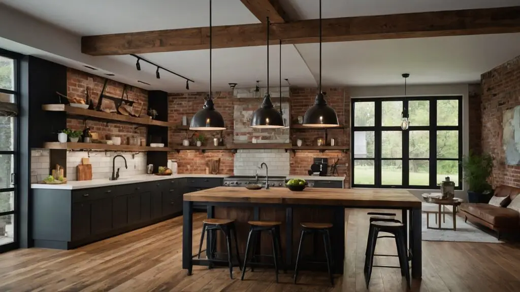 Collage of four barndominium kitchen styles: Rustic Chic, Modern Minimalist, Industrial, and Classic Elegance, showcasing diverse design inspirations.