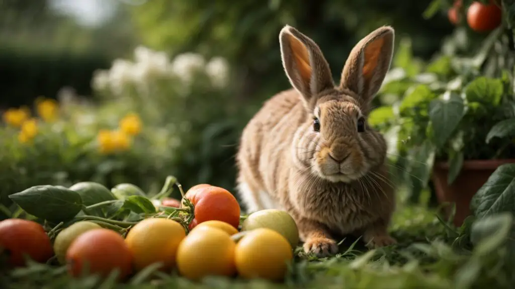 rabbit eating crops in the garden