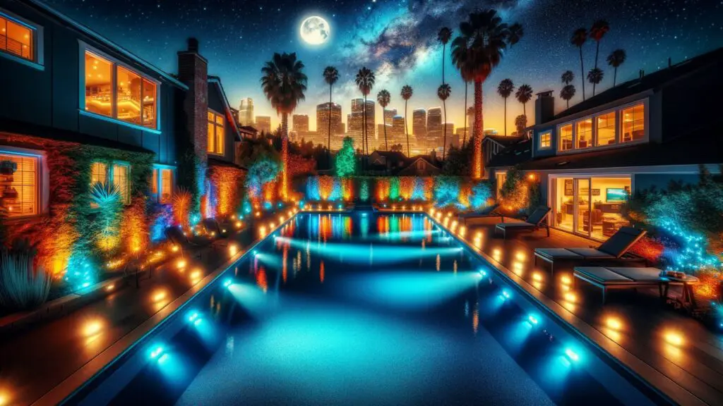 California LED lit pool at night