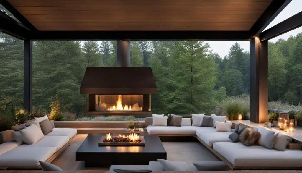terrace with fireplace