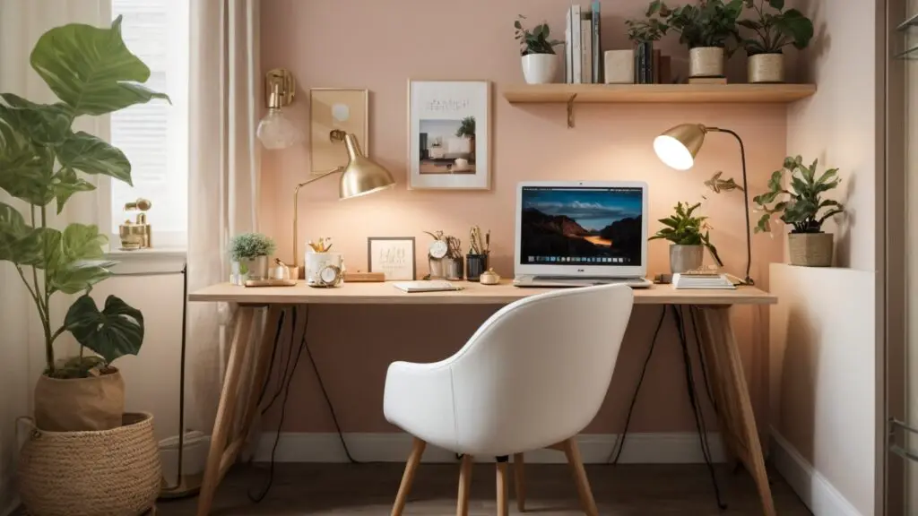 personalized desk area in a studio apartment