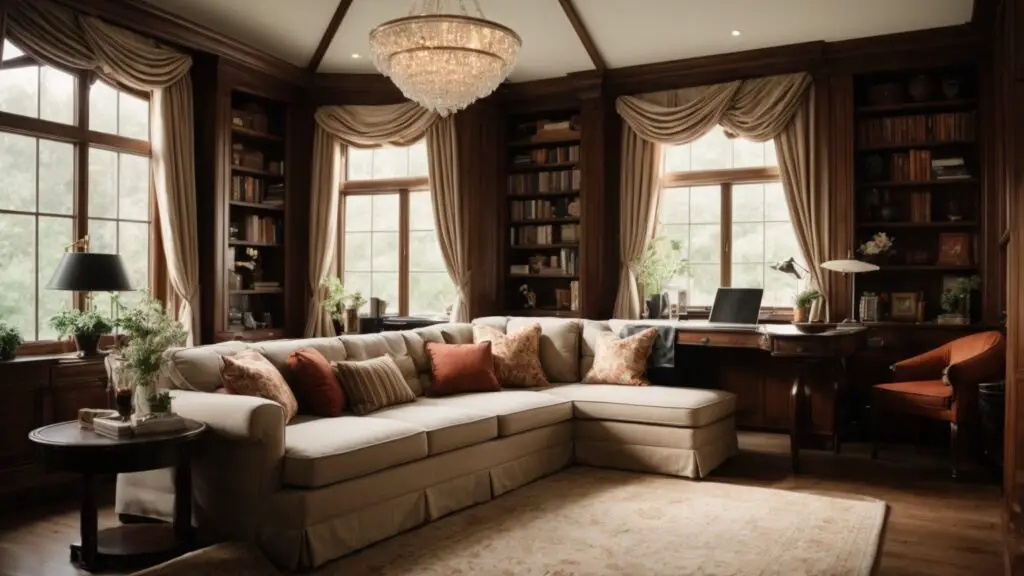 traditional home office with convertible sofa bed