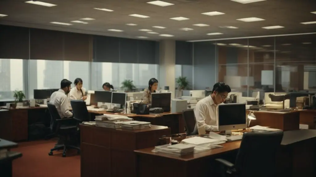 traditional office design with people working
