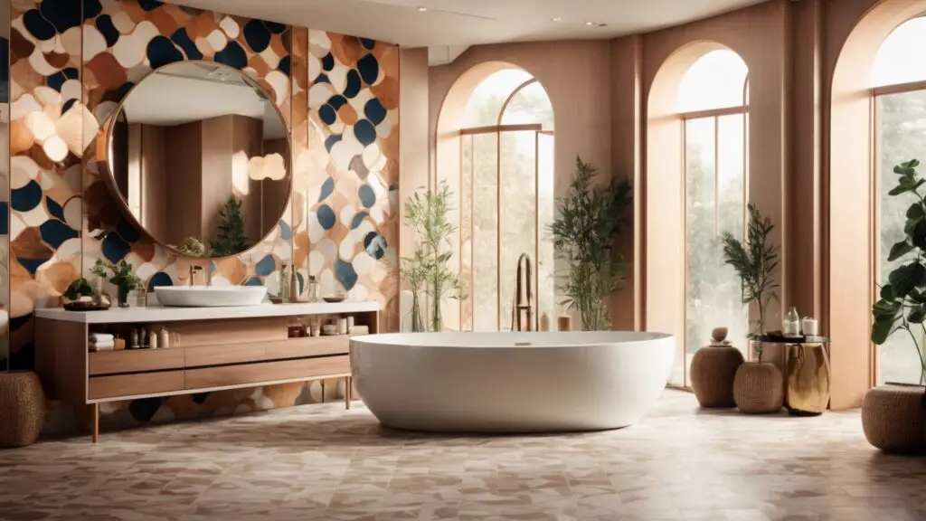 Contemporary master bathroom with bold tiles, smart technology, and eco-friendly design.