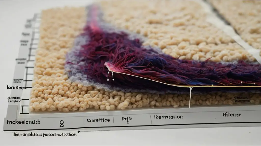 Illustrated diagram showing the microscopic view of dye molecules binding to carpet fibers over time, highlighting the importance of quick stain removal.