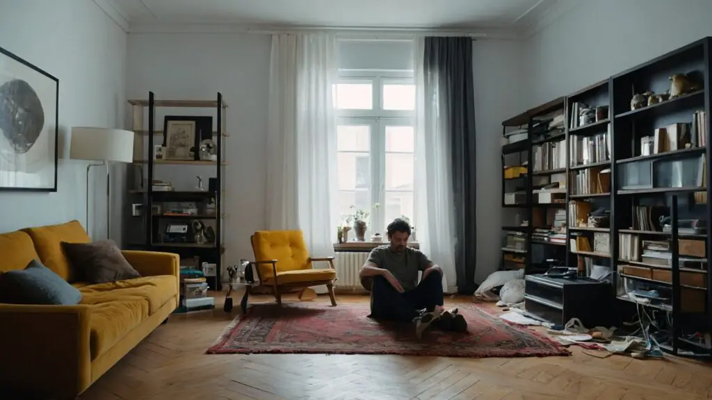 A split-screen comparison of cluttered versus minimalist living spaces, addressing misconceptions about spiritual minimalism.