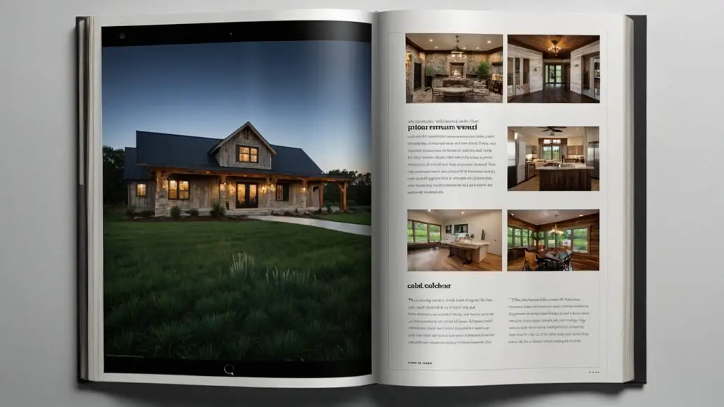 A digital magazine spread showcasing a range of barndominium exterior styles with descriptions and design tips.