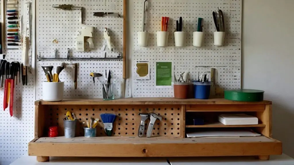 A well-organized DIY workspace with essential tools and materials, featuring a guidebook titled "Start Your DIY Journey."