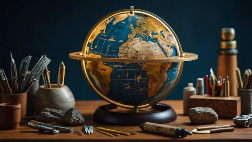 Animated globe showing the universal appeal of DIY across different cultures and eras, surrounded by tools and icons.