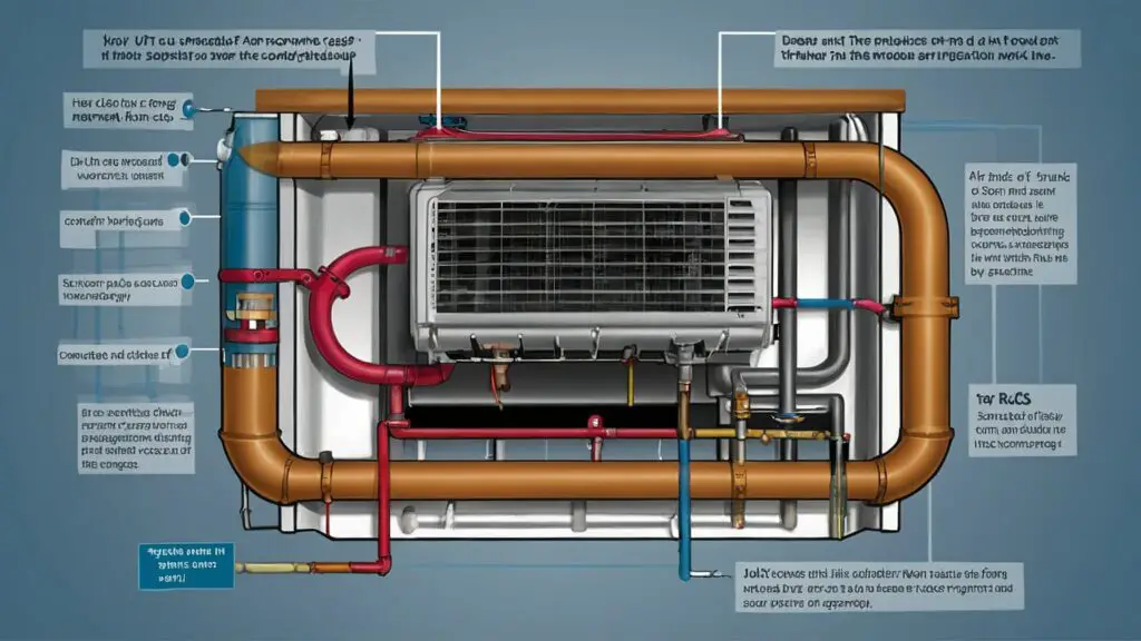 Illustration detailing the AC condensation process and how water is directed through the drainage system.