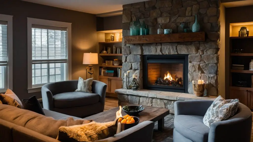A family enjoys a warm, inviting gathering around a basement fireplace, highlighting its transformative effect.