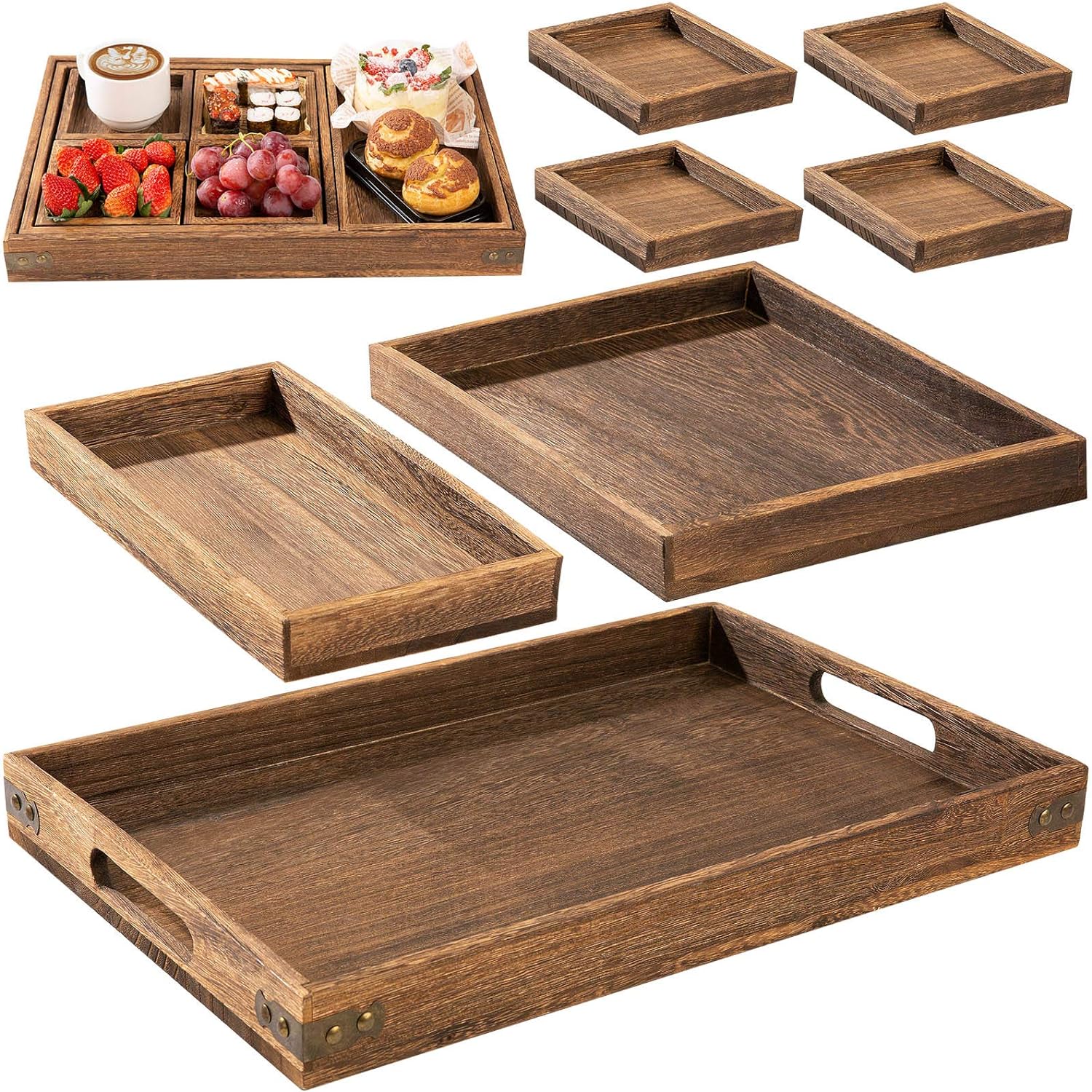 Yangbaga Rustic Wooden Serving Trays with Handle