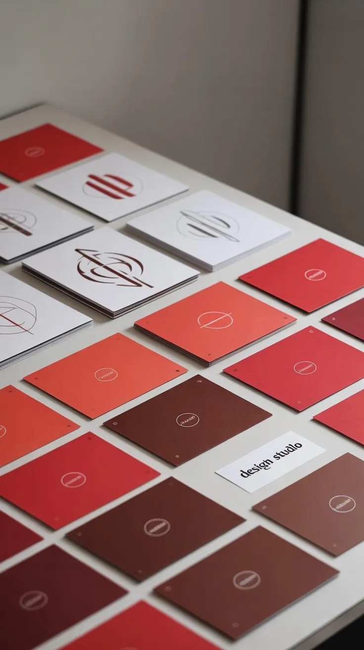 A close-up shot of a grid of square cards laid out on a light-colored surface, with some white cards displaying various abstract line-based logo desig