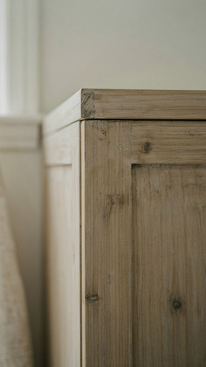 Close-up of a solid white oak built-in cabinet with strong joinery.