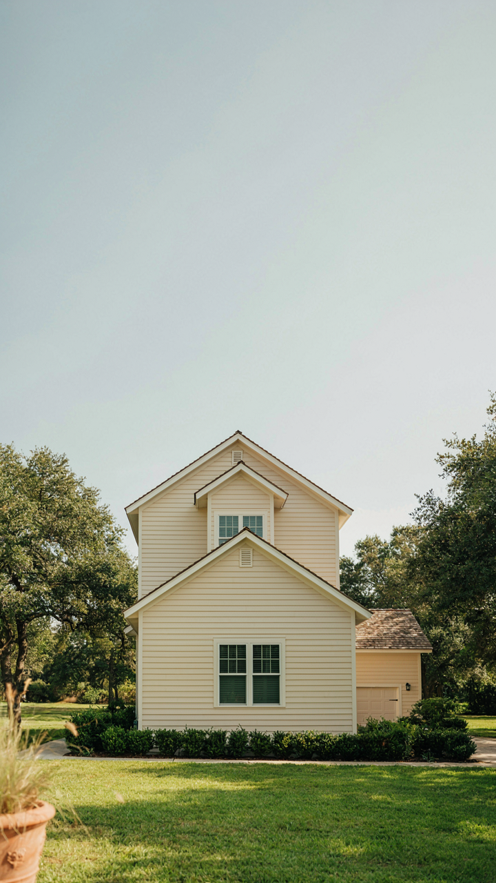 A ranch house with a new second story set back from the first floor.
