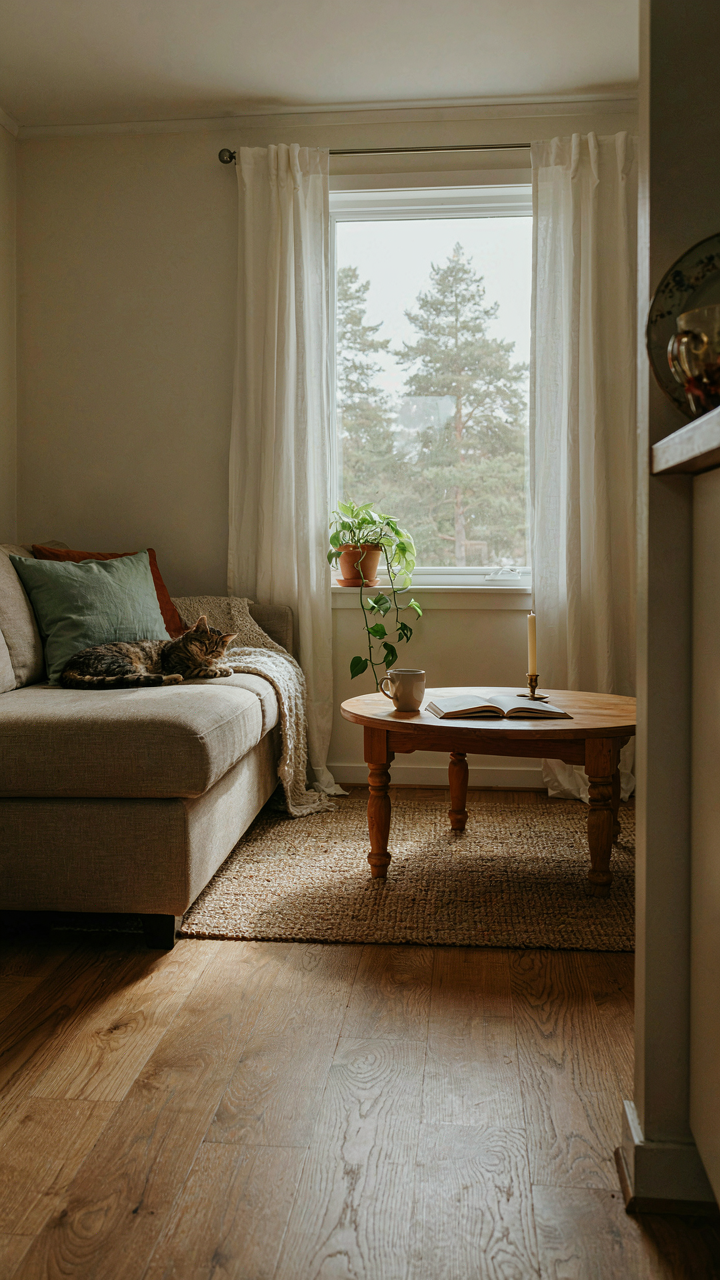A perfectly lit cabin interior, hiding the reality of daily living just outside the frame.