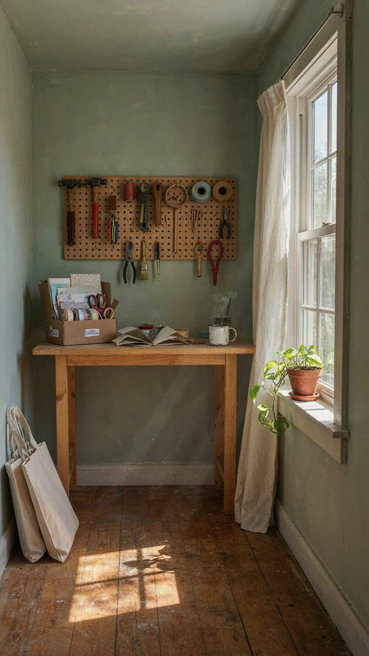 A repurposed garden shed transformed into a functional she shed on a budget.