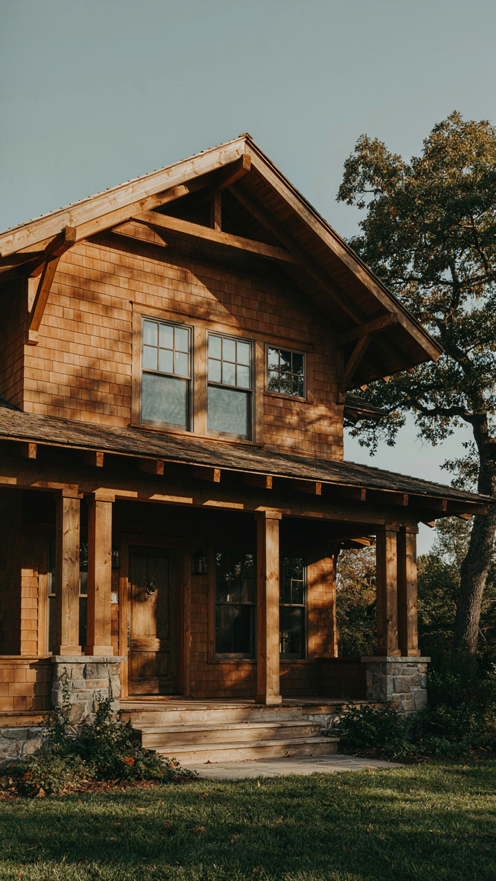A craftsman house exterior showing how sunlight and shadow affect its colors.