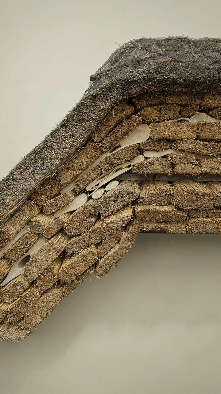 A cross-section showing air pockets in a thatched roof.