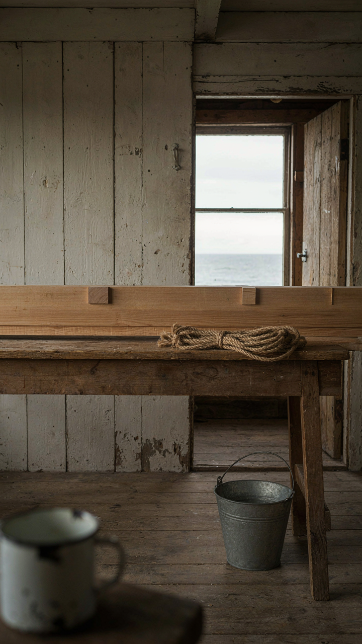 New wooden beam with honest joinery and visible grain, waiting to age naturally.
