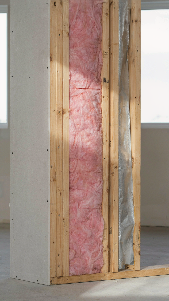 A cutaway view shows insulation and framing inside a wall.