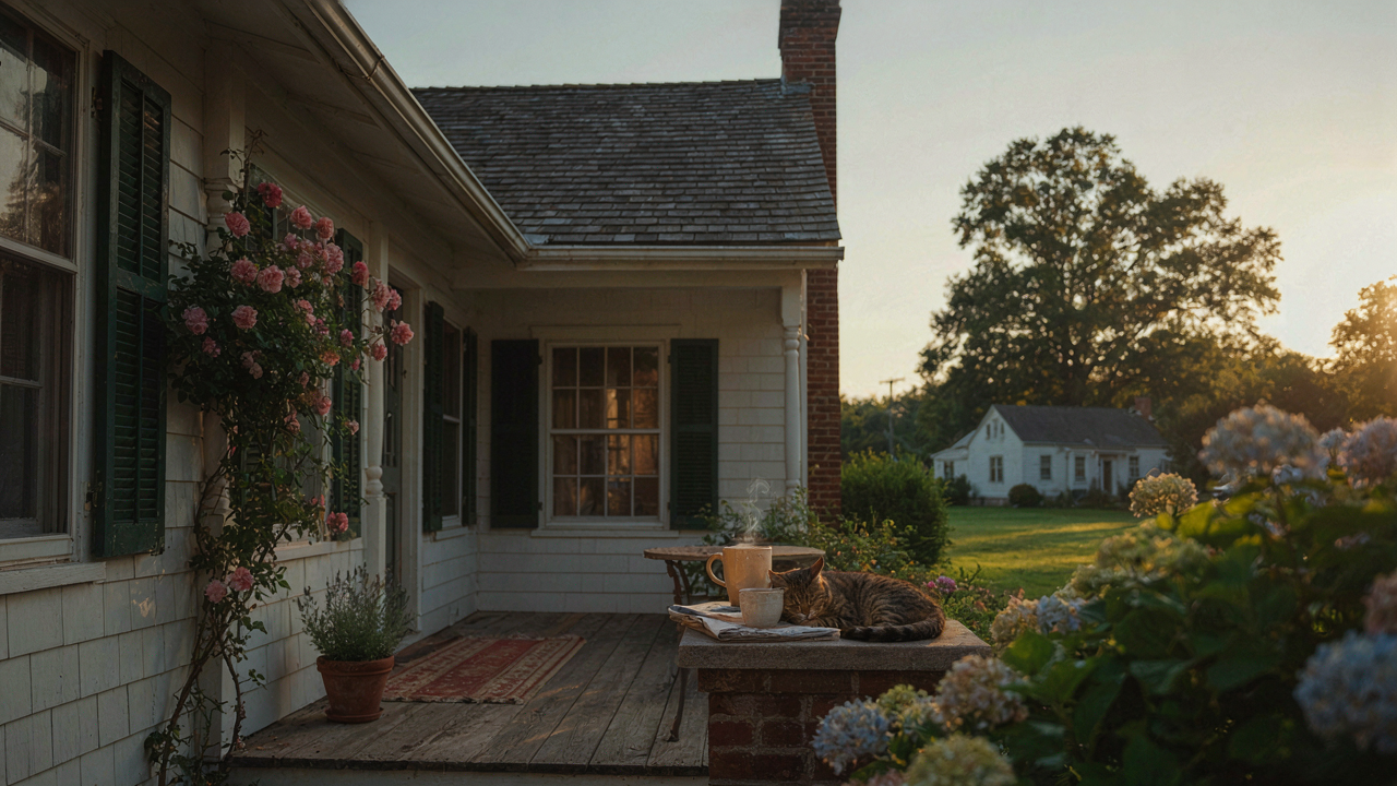 A charming cottage house plan with a wide front porch catches the morning sun.