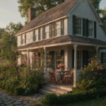 A charming cottage with a wraparound porch showcasing comfortable outdoor living.