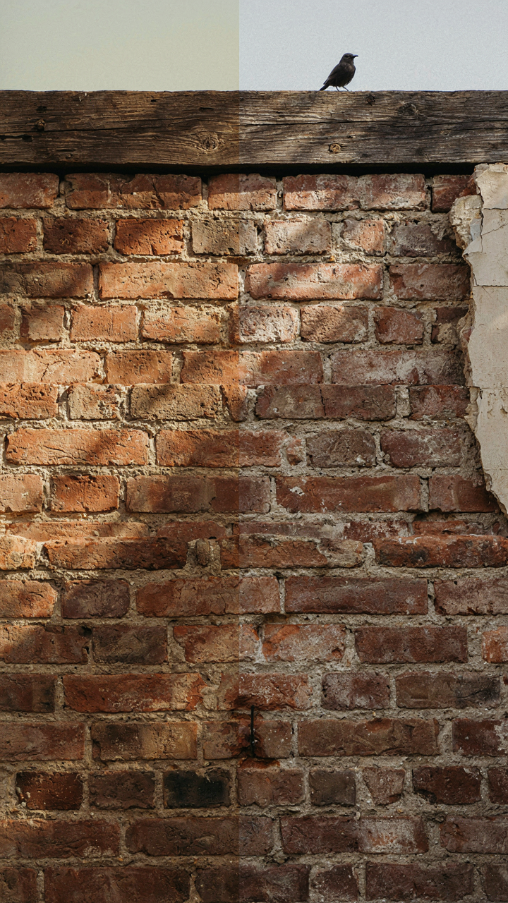 Cross-section of a thick brick wall in an old southern farmhouse.