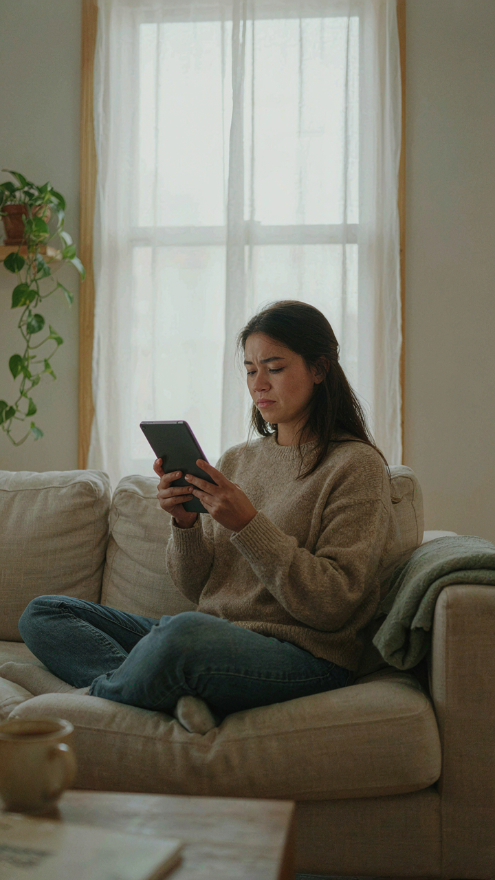 A woman looks at a tablet displaying many perfect she shed images.