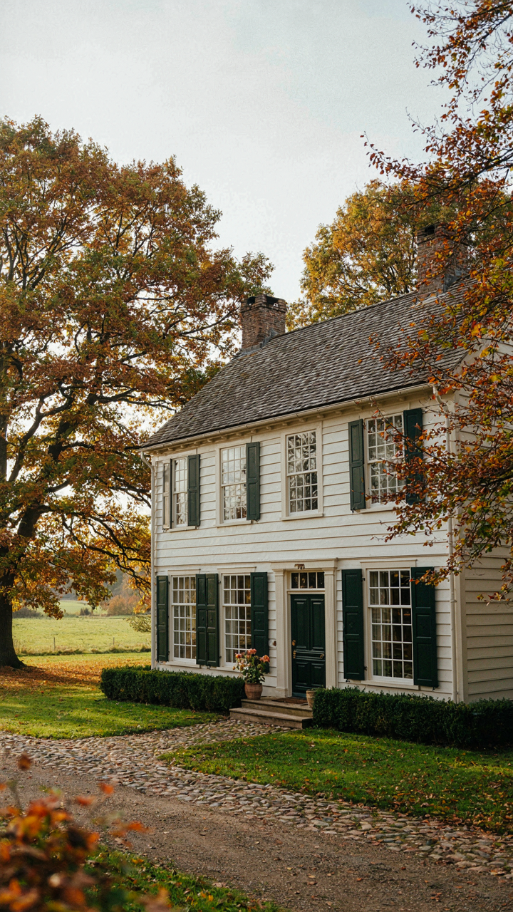 A classic Dutch Colonial house standing tall through the seasons, showcasing its timeless design.