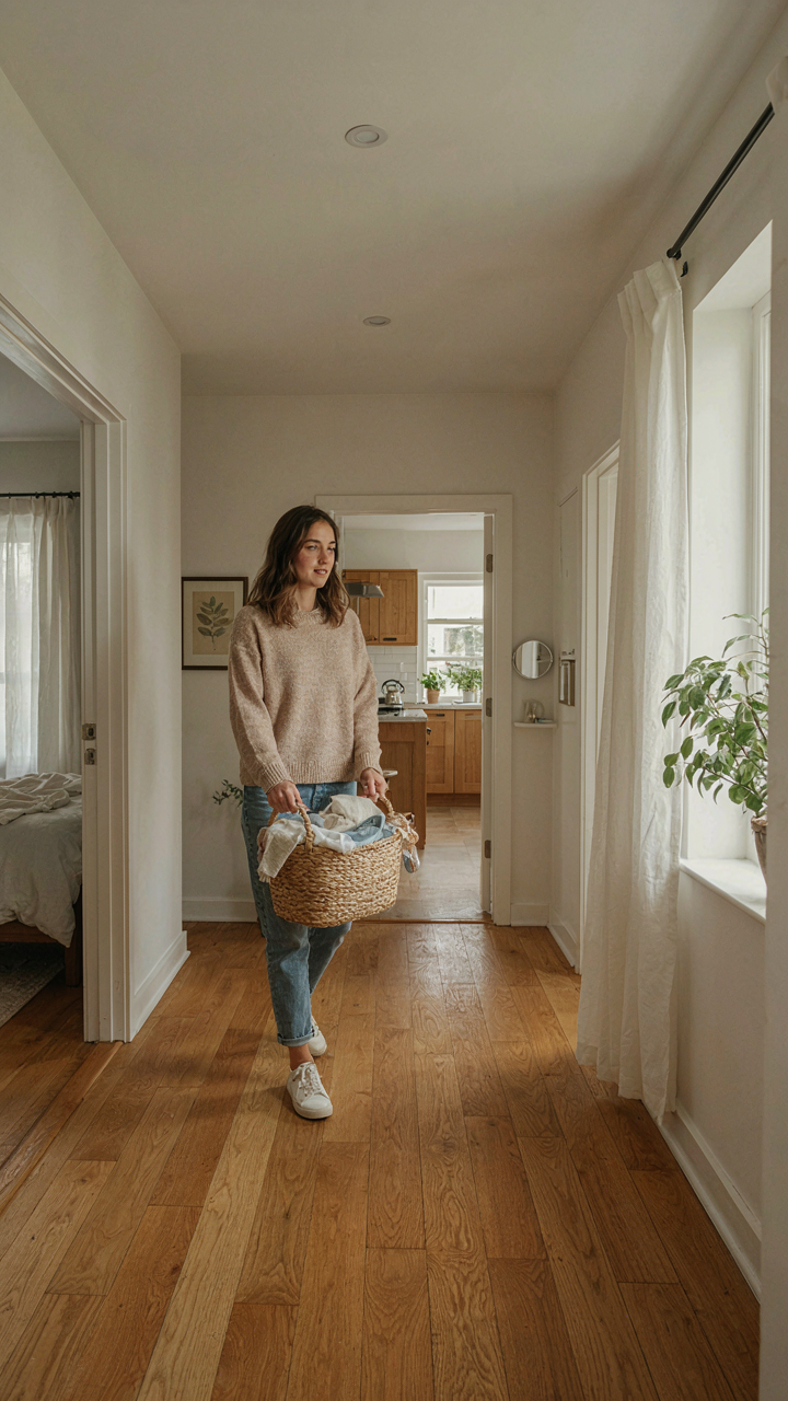 A person walks easily through an accessible one story cottage plan with no steps.