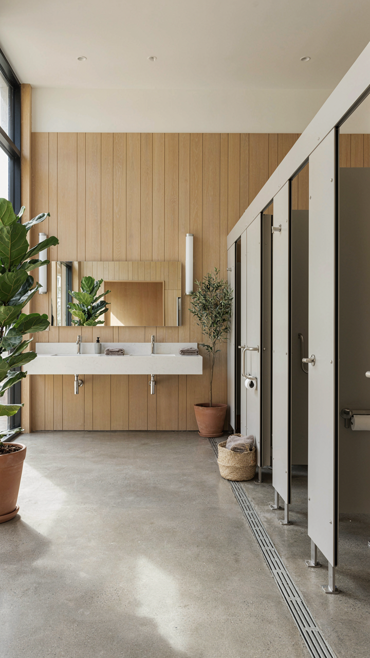 A multi-sink bathroom designed for efficient morning routines in a house.