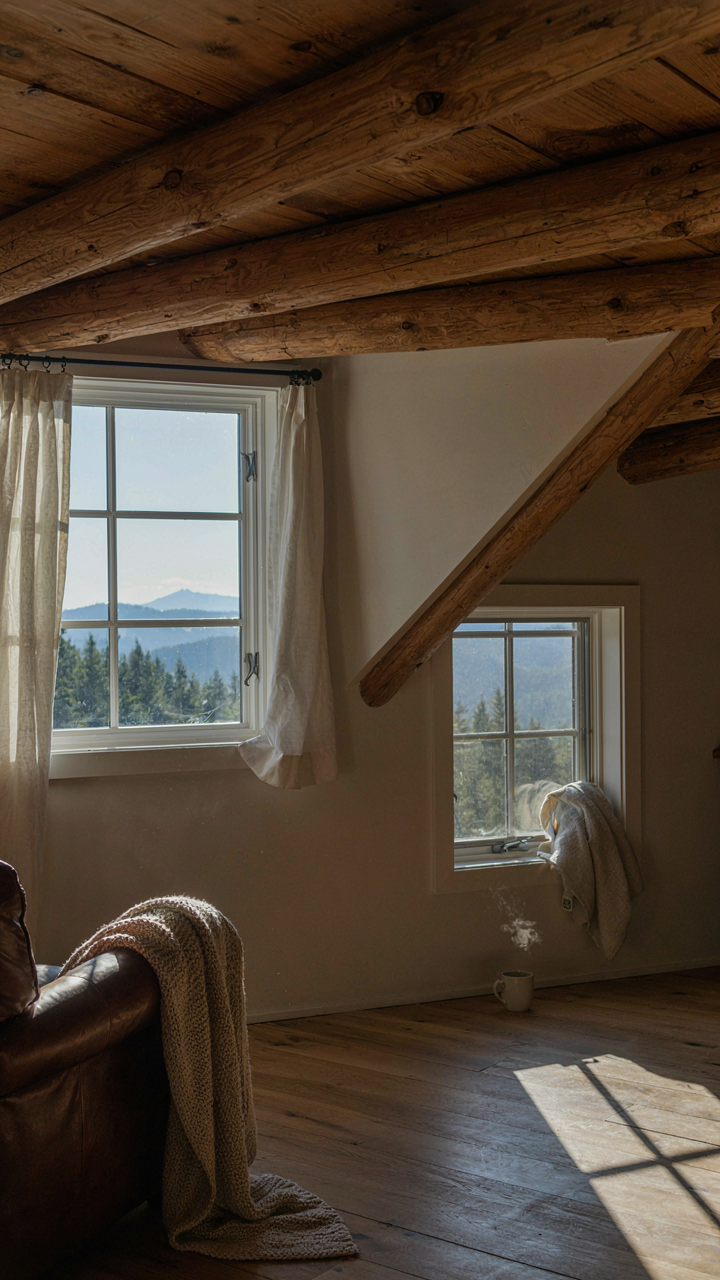 A large window high on one wall and a small window opposite for airflow.