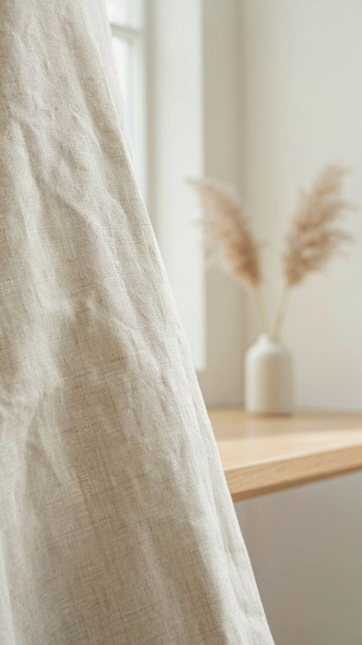 A close up of organic linen fabric showing its natural weave pattern.