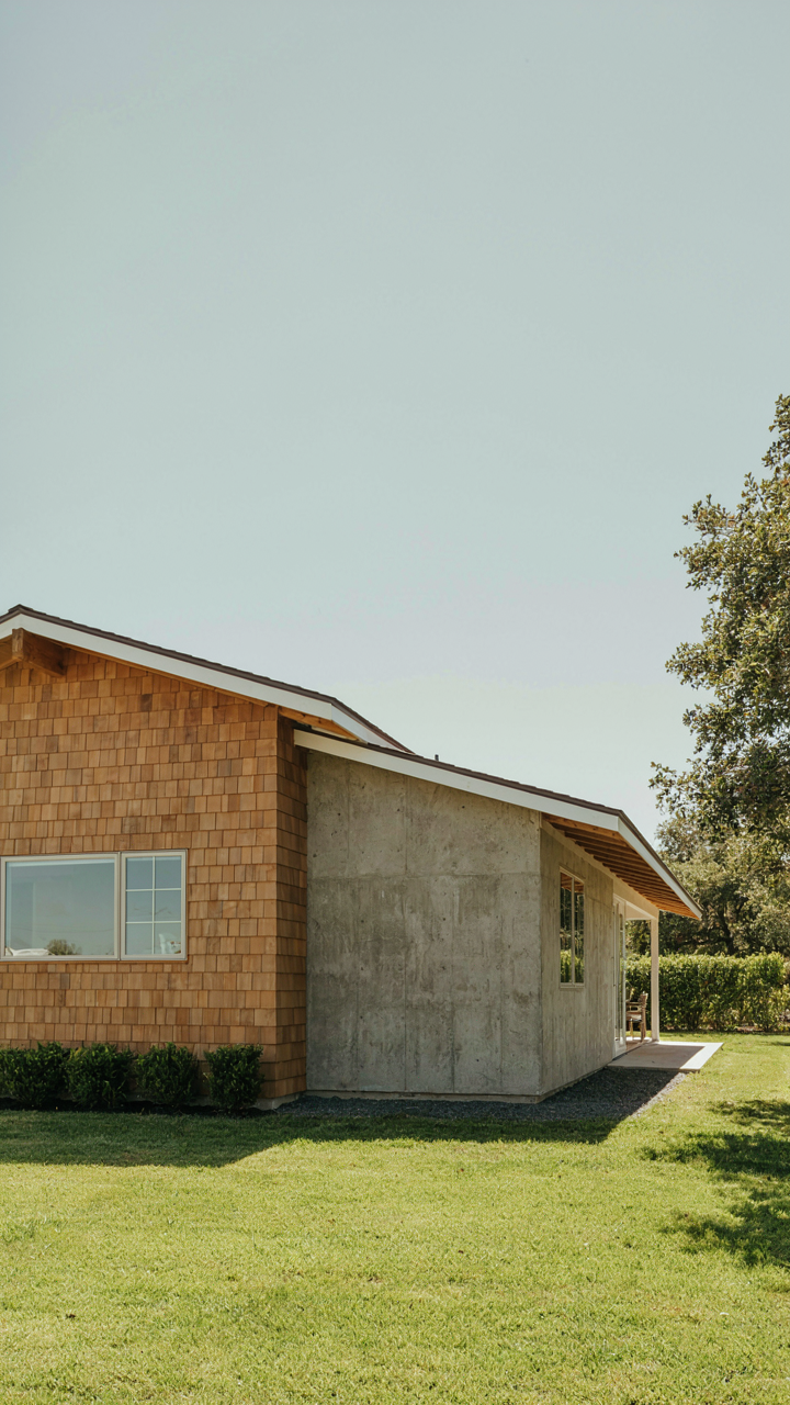 A ranch house addition maintains the exact horizontal lines of the old part.