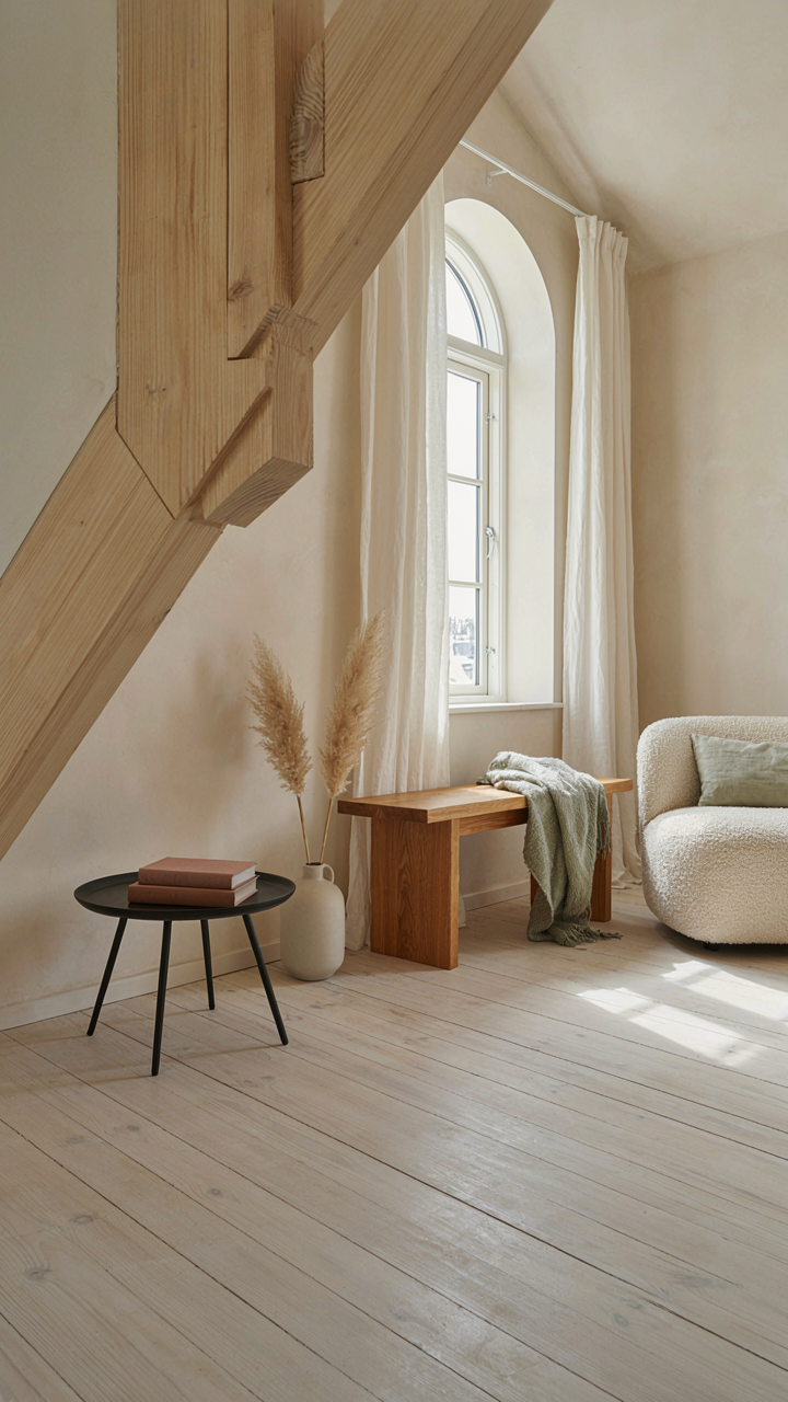 A meticulously crafted light spruce wood joint in a scandinavian cabin.