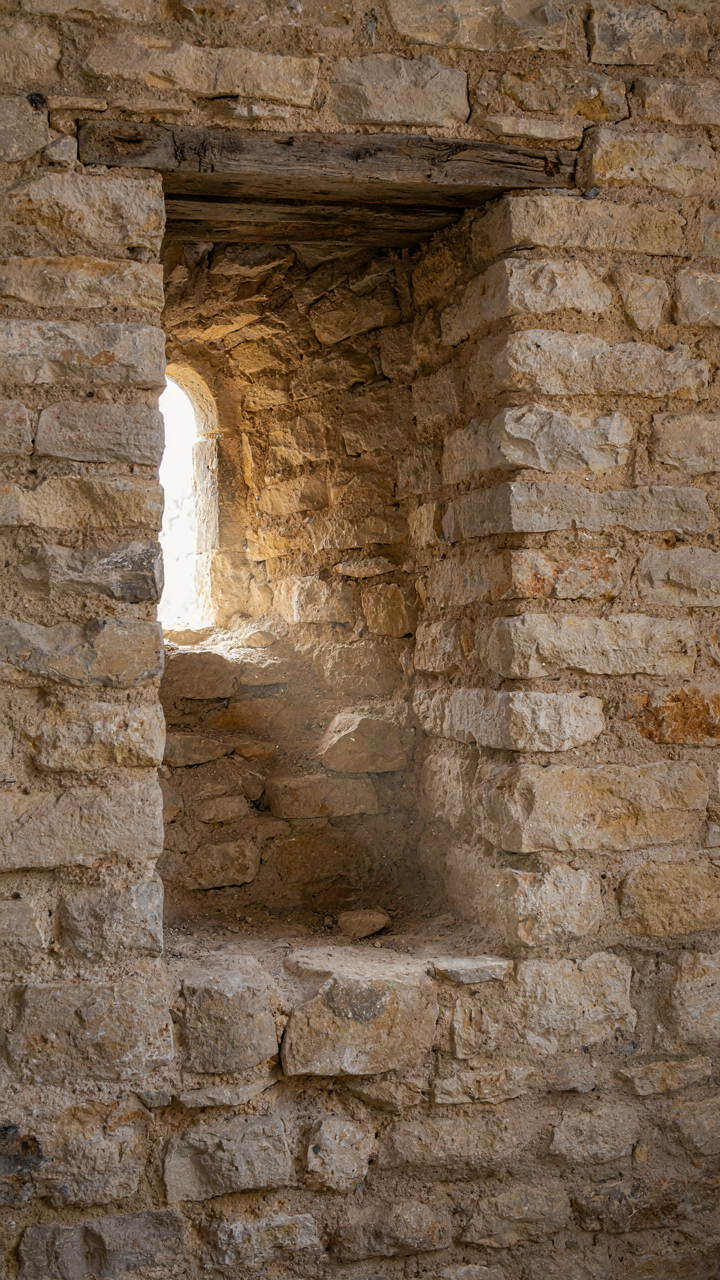 A cross-section view shows the impressive thickness of a stone cottage wall.