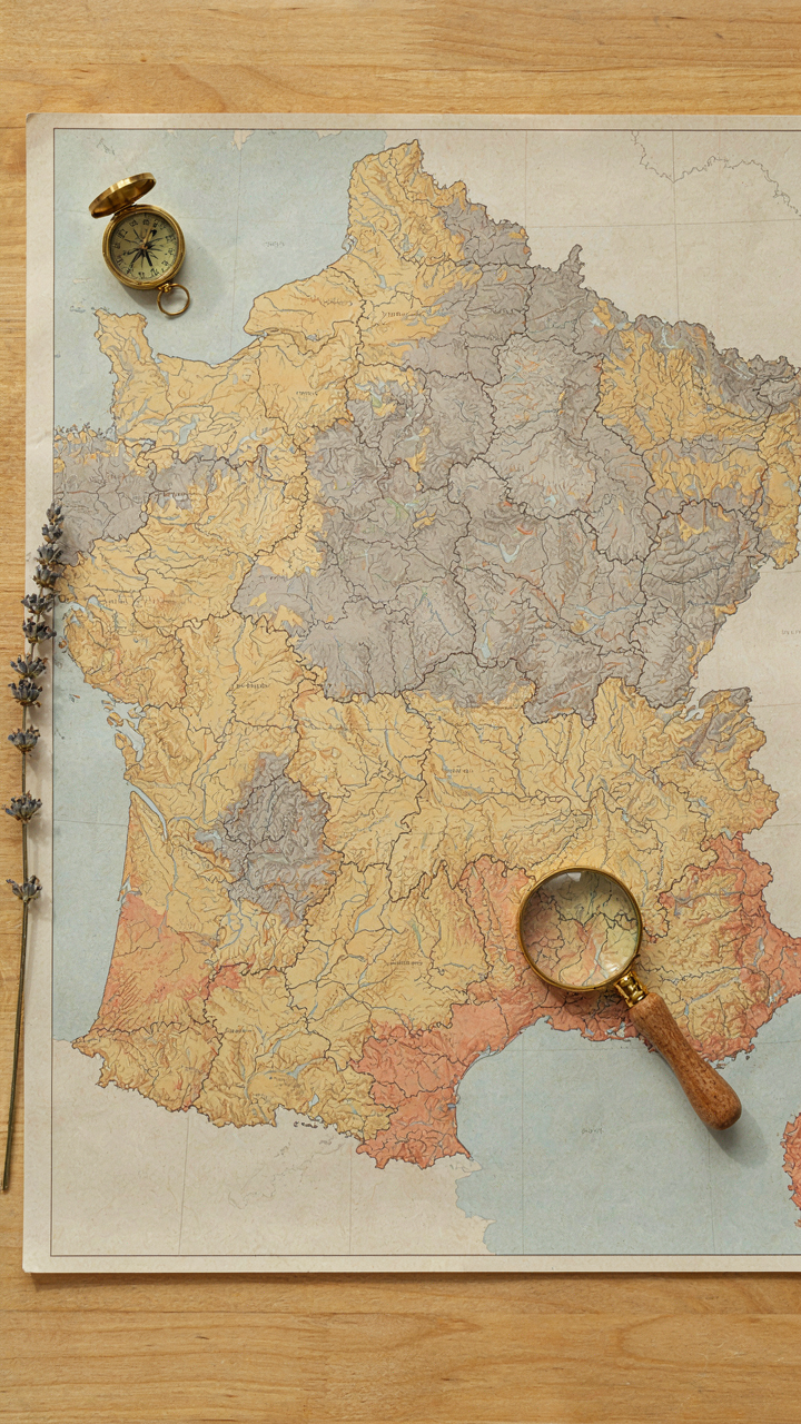 A map of France highlights regions with different types of local building stone.