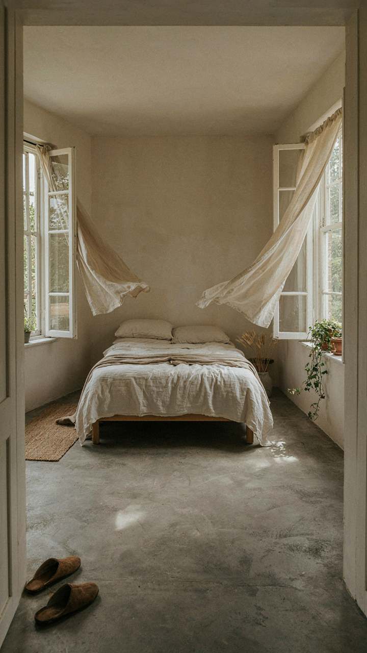 Open windows on opposite walls create cross-breeze on a porch.