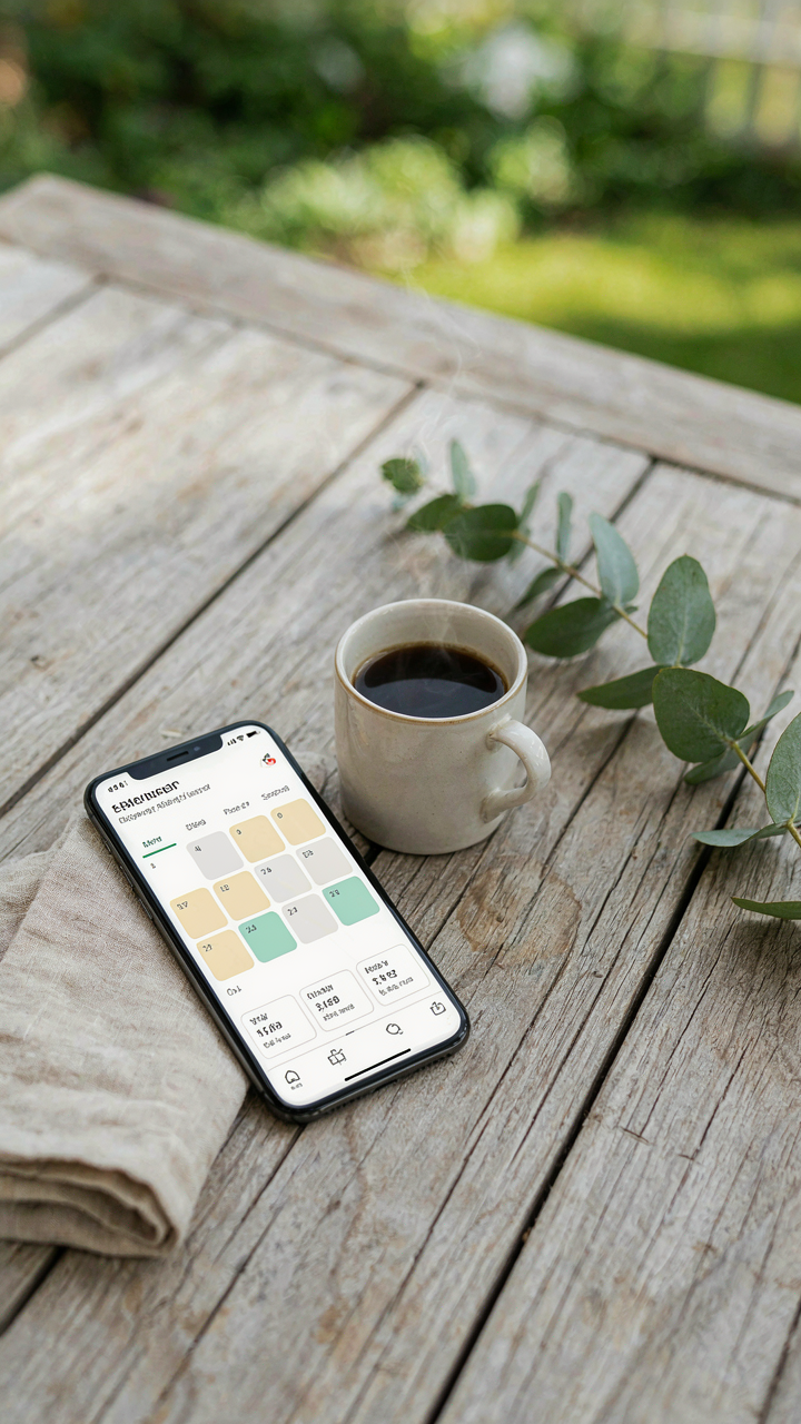 Smartphone showing short-term rental app with cottage guest house bookings.