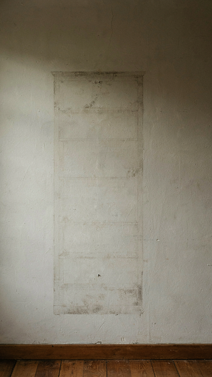 An empty wall shows the outline where a large cabinet once stood.
