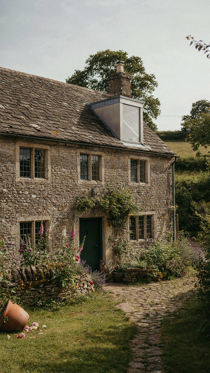 An old cottage with a modern shed dormer window that clashes visually.