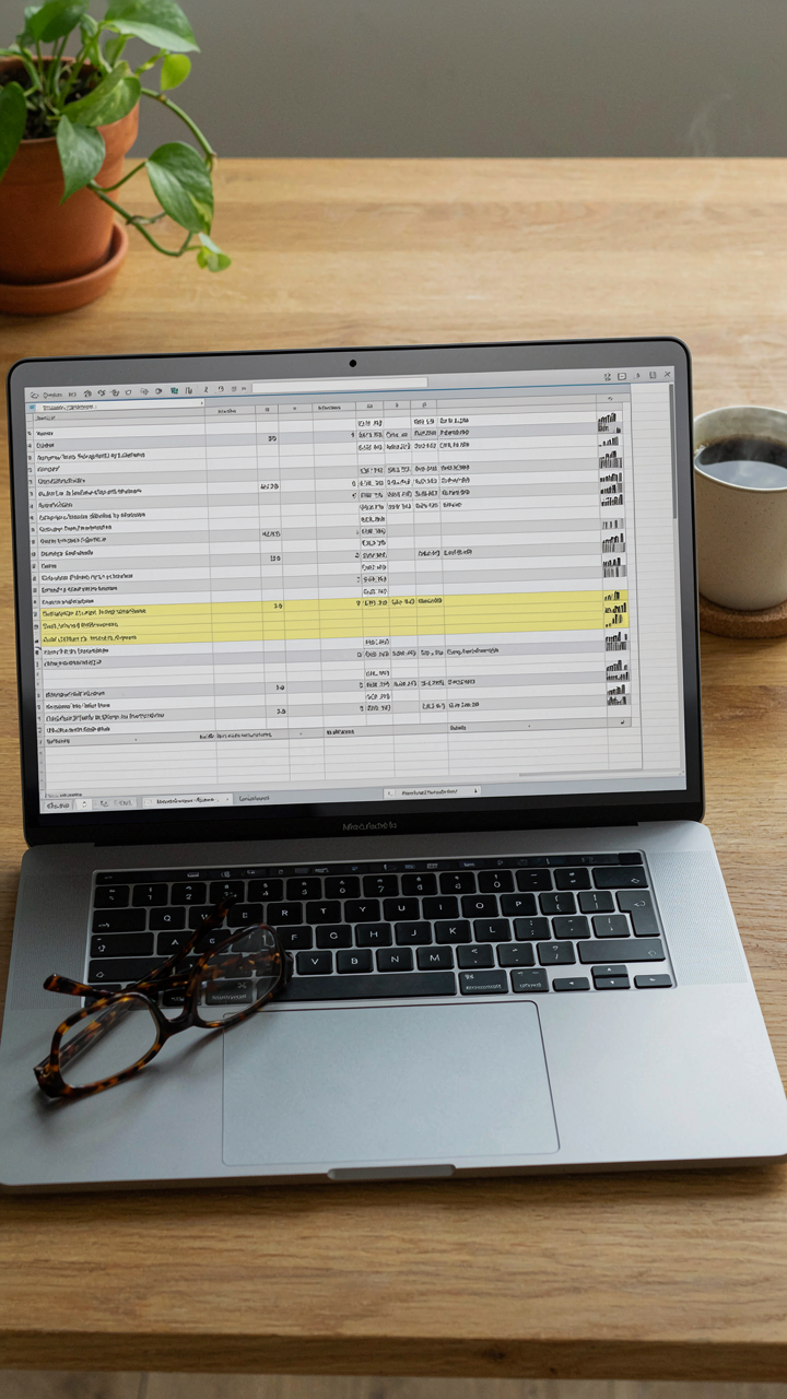 A spreadsheet on a laptop shows construction costs for a wraparound porch.