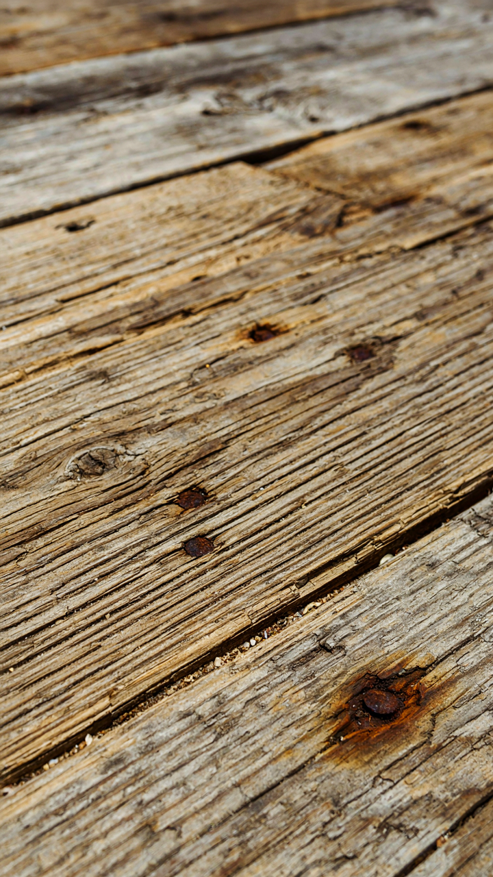 Reclaimed oak planks from a local barn showing natural weather patterns.