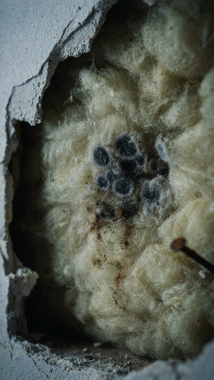 Mold growing in a hidden wall cavity of a poorly designed porch.
