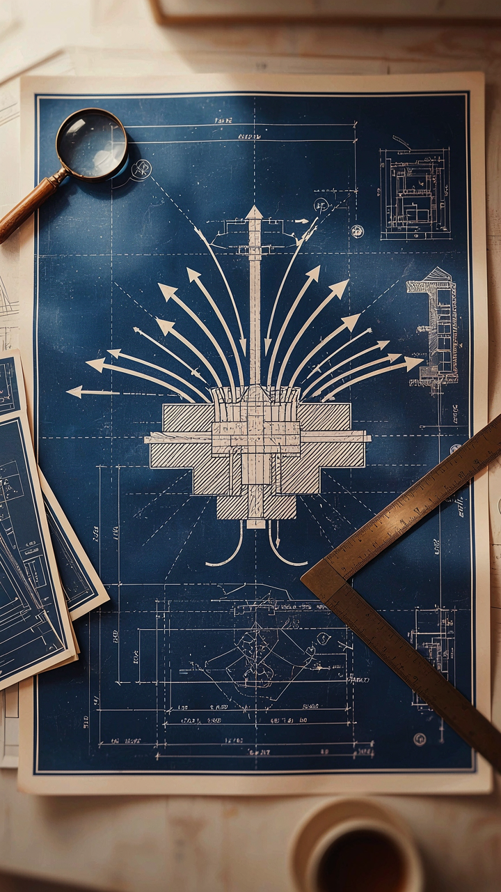 A detailed blueprint shows the structural engineering for a chateau turret's foundation.