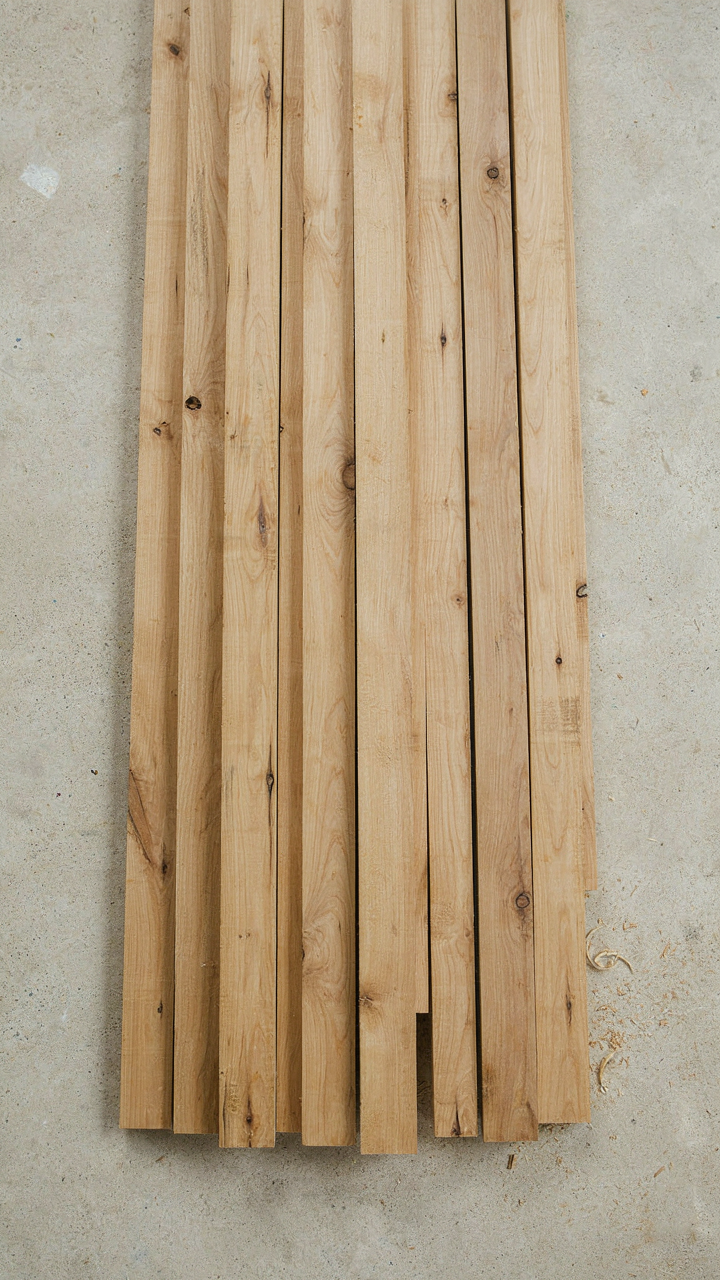 Close-up of unfinished light pine wood planks showing grain, diffusing northern light.