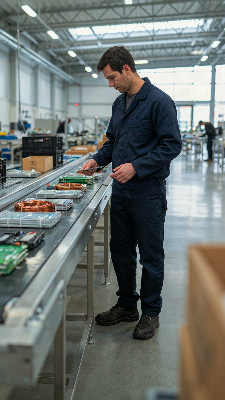 An industrial assembly line with items moving efficiently, demonstrating flow.