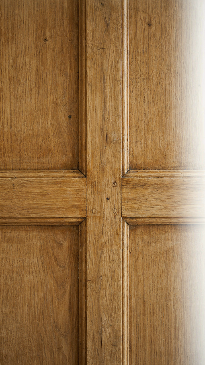A cross-section of a solid oak door, showing mortise and tenon joinery.