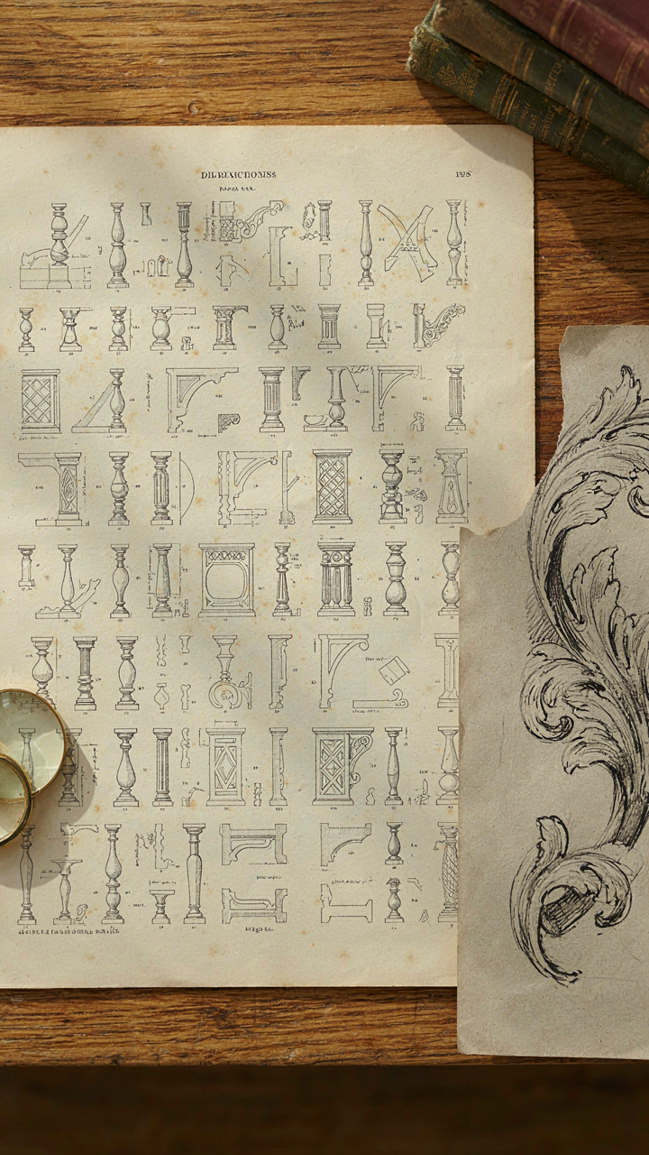 Antique catalog page showing geometric and organic victorian porch trim patterns.